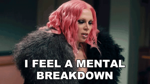 A Woman With Pink Hair Is Wearing A Fur Coat And Says I Feel A Mental Breakdown GIF