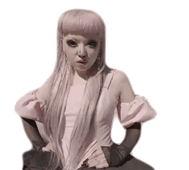 A Woman With Pink Hair Is Wearing A Pink Dress And Black Gloves . Sticker
