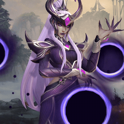 A Woman With Purple Hair And A Purple Helmet Surrounded By Purple Circles GIF