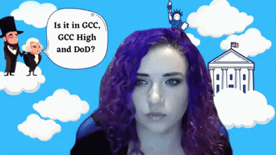 A Woman With Purple Hair And A Speech Bubble That Says " Is It In Gcc " GIF
