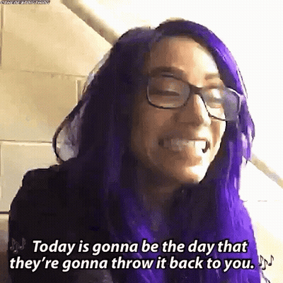 A Woman With Purple Hair And Glasses Says Today Is Gonna Be The Day GIF