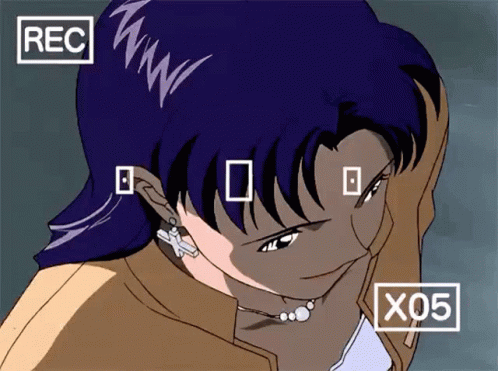 A Woman With Purple Hair Is Being Recorded With The Numbers Rec And X05 Above Her GIF
