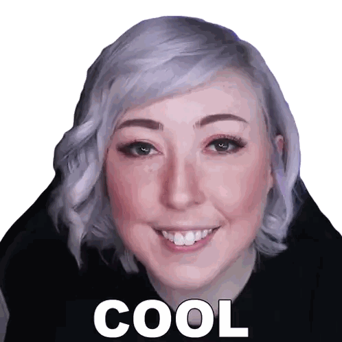 A Woman With Purple Hair Is Smiling And The Word Cool Is On The Bottom Of Her Face Sticker