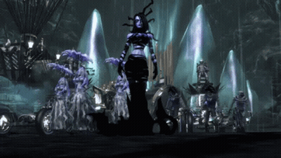 A Woman With Purple Hair Is Standing In Front Of A Group Of People GIF