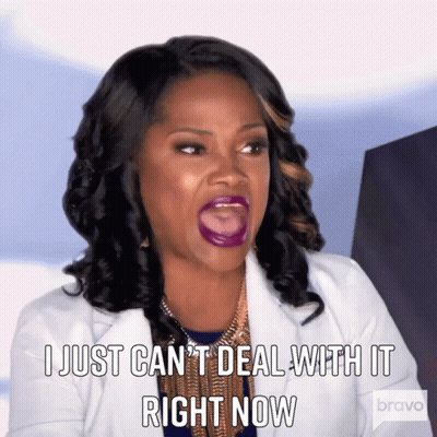 A Woman With Purple Lipstick Says " I Just Can T Deal With It Right Now " GIF