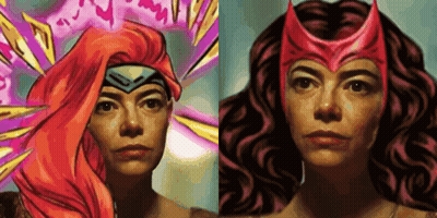 A Woman With Red Hair And A Red Hat GIF
