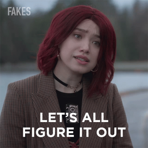 A Woman With Red Hair Has The Words Let 'S All Figure It Out On Her Face GIF
