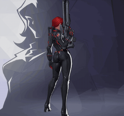 A Woman With Red Hair Is Holding A Gun In Her Hand GIF