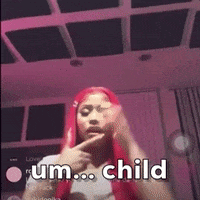 A Woman With Red Hair Is Making A Funny Face And Saying Um Child GIF