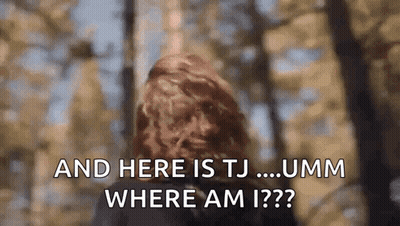 A Woman With Red Hair Is Standing In The Woods And Says And Here Is Tj ... Umm Where Am I ?? GIF