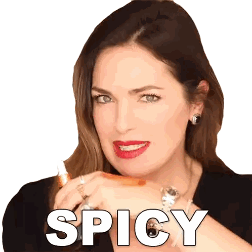A Woman With Red Lipstick And The Word Spicy Written On A White Background Sticker