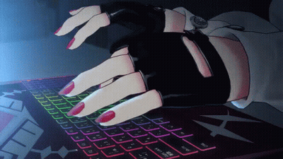 A Woman With Red Nails Is Typing On A Keyboard That Says Ctrl GIF