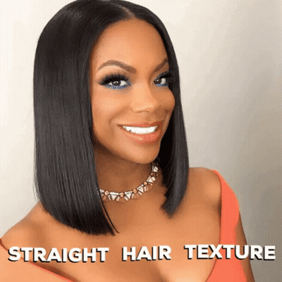 A Woman With Straight Hair Texture Is Smiling And Wearing An Orange Top GIF