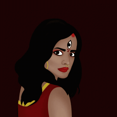 A Woman With Three Eyes Is Holding A Trident GIF