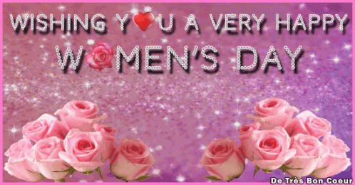 A Women 'S Day Greeting Card With Pink Roses GIF