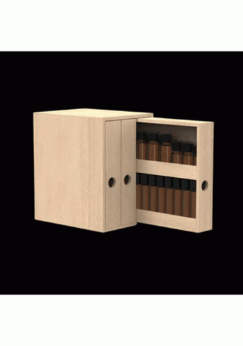 A Wooden Box With A Shelf Full Of Bottles GIF