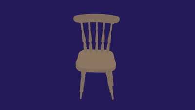 A Wooden Chair Is Against A Blue Background GIF