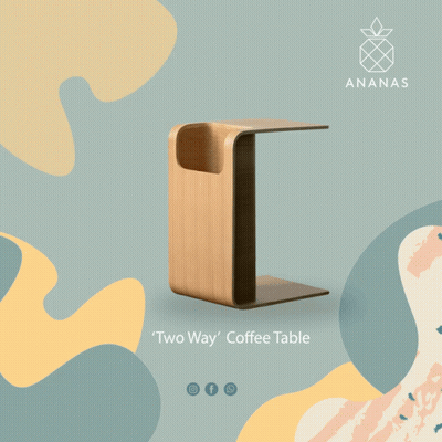 A Wooden Coffee Table With The Words " Two Way " Written On It GIF