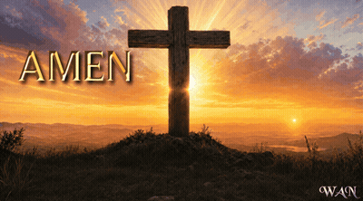 A Wooden Cross On Top Of A Hill With The Word Amen Above It GIF