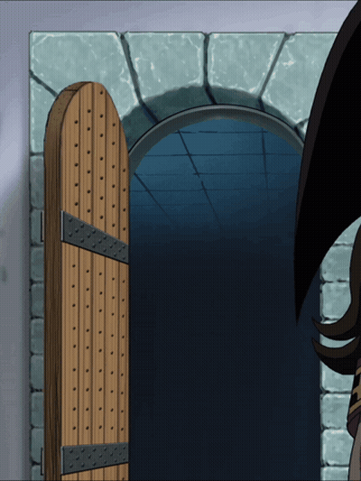 A Wooden Door Is Open To A Dark Room In A Cartoon GIF