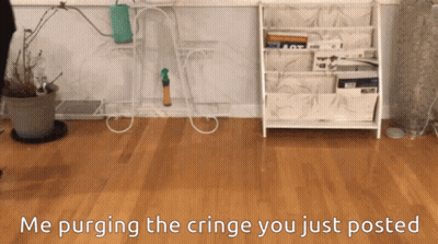 A Wooden Floor With The Words Me Purging The Cringe You Just Posted On It GIF
