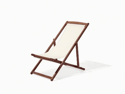 A Wooden Folding Chair With A White Canvas On A White Background GIF