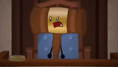 A Wooden Judge 'S Gavel With A Crying Face Is Sitting At A Table . GIF