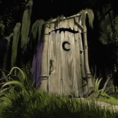 A Wooden Outhouse With A Letter C On The Door GIF