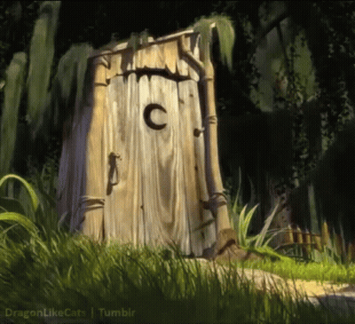 A Wooden Toilet With The Letter C On It GIF