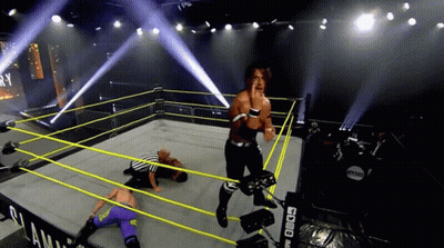 A Wrestler In A Ring With The Word Ry On The Corner GIF