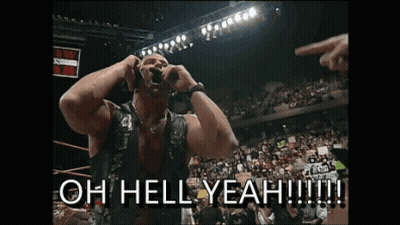 A Wrestler Is Screaming In A Crowd With The Words Oh Hell Yeah GIF