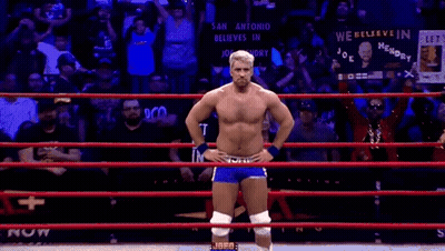 A Wrestler Is Standing In A Wrestling Ring With His Hands On His Hips . GIF