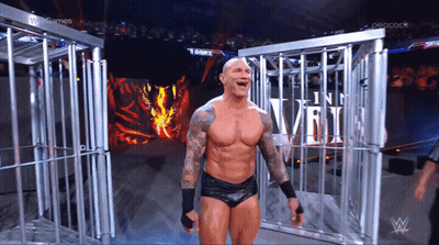 A Wrestler Stands In Front Of A Cage That Says Veil GIF
