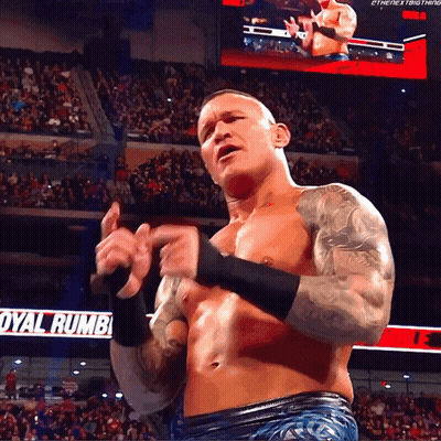 A Wrestler Stands In Front Of A Crowd And A Sign That Says Royal Rumba GIF