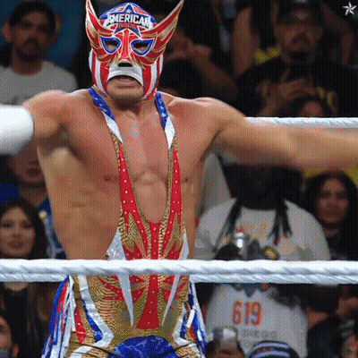 A Wrestler With A Mask That Says American GIF