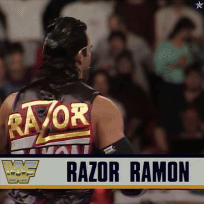 A Wrestler With The Name Razor Ramon On The Bottom GIF