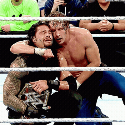 A Wrestling Match Between Roman Reigns And Dean Ambrose With The Hashtag #Thenextbigthing GIF