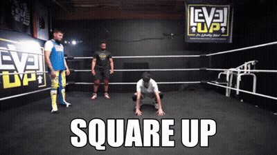 A Wrestling Ring With A Sign That Says Level Up On It GIF
