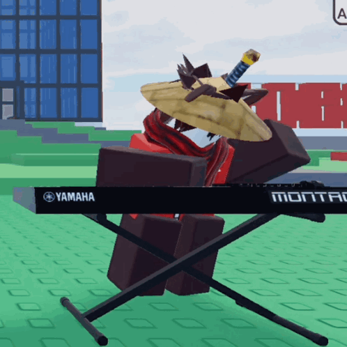 A Yamaha Keyboard Is Sitting On A Green Tiled Floor GIF