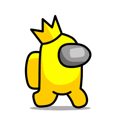 A Yellow Among Us Character With A Crown On His Head Sticker
