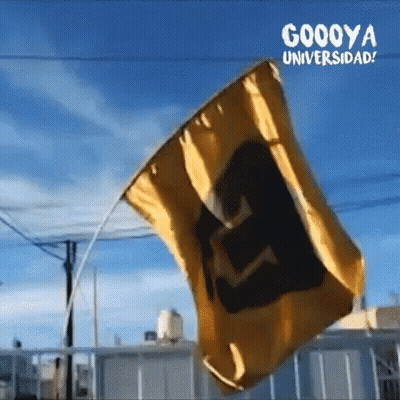 A Yellow And Black Flag With The Word Universidad On It GIF