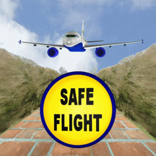 A Yellow And Blue Sign That Says Safe Flight GIF