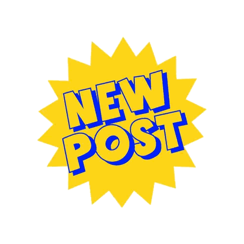 A Yellow And Blue Sticker With The Words New Post On It Sticker