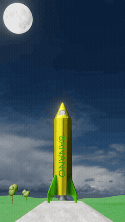 A Yellow And Green Rocket With Bananano Written On The Side GIF