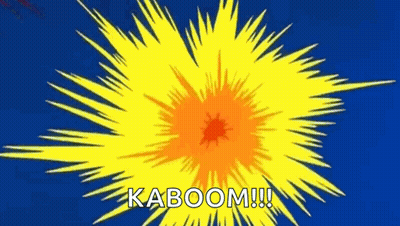 A Yellow And Orange Explosion With The Words `` Kaboom '' Written On It . GIF