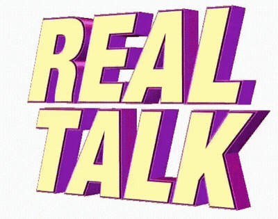A Yellow And Purple Logo That Says Real Talk GIF