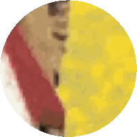 A Yellow And Red Circle With A Blurred Image Of A Person 'S Face Sticker