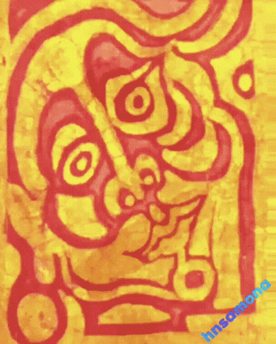 A Yellow And Red Drawing Of A Face With The Name Hammina On The Bottom Right GIF