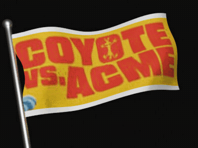 A Yellow And Red Flag That Says Coyote Vs. Acme GIF