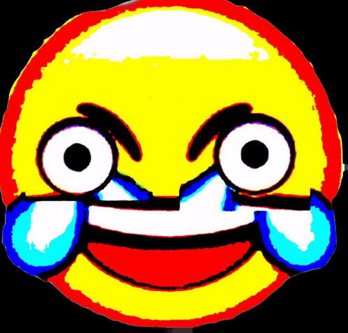 A Yellow And Red Smiley Face With Tears Coming Out Of Its Eyes GIF